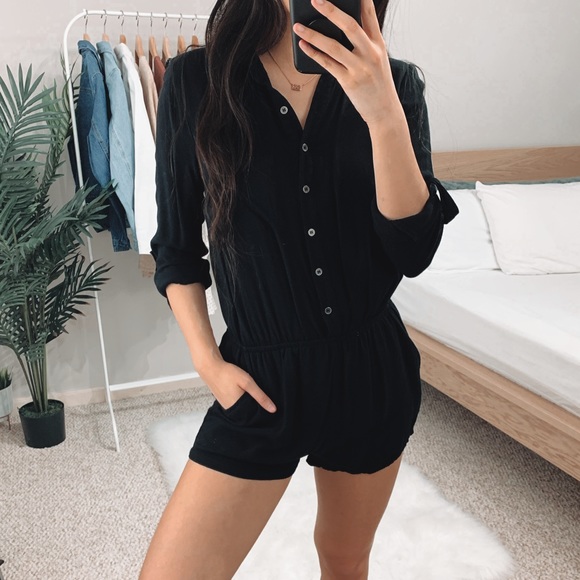 Forever 21 Pants - Black Button Up Romper